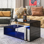 Modern Black LED Coffee Table With Open Shelf Storage