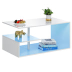 Modern White LED Coffee Table With Open Shelf Storage