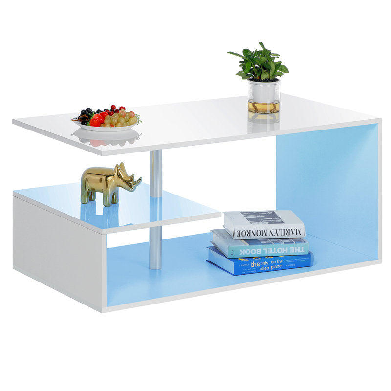 Modern White LED Coffee Table With Open Shelf Storage