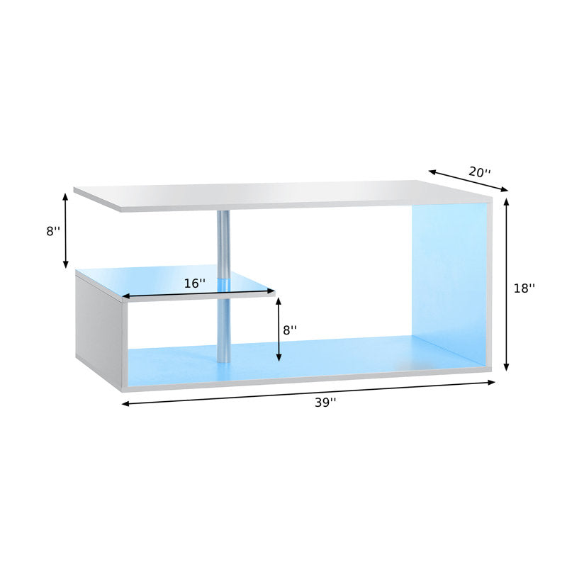 Modern White LED Coffee Table With Open Shelf Storage
