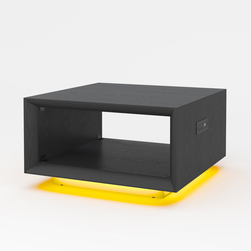 Modern Black LED Coffee Table With Charging Port & Storage Shelf