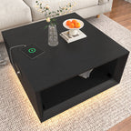 Modern Black LED Coffee Table With Charging Port & Storage Shelf