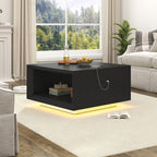 Modern Black LED Coffee Table With Charging Port & Storage Shelf