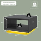 Modern Black LED Coffee Table With Charging Port & Storage Shelf