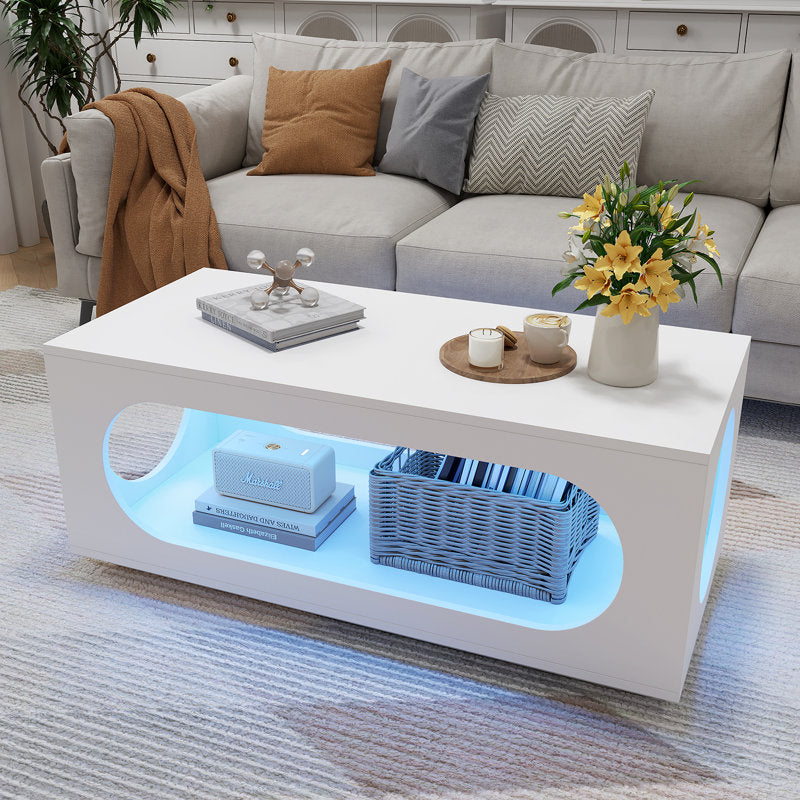 Minimalist LED Coffee Table With Open Display Storage