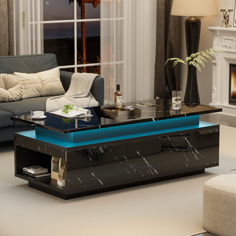 Modern Black Marble LED Coffee Table