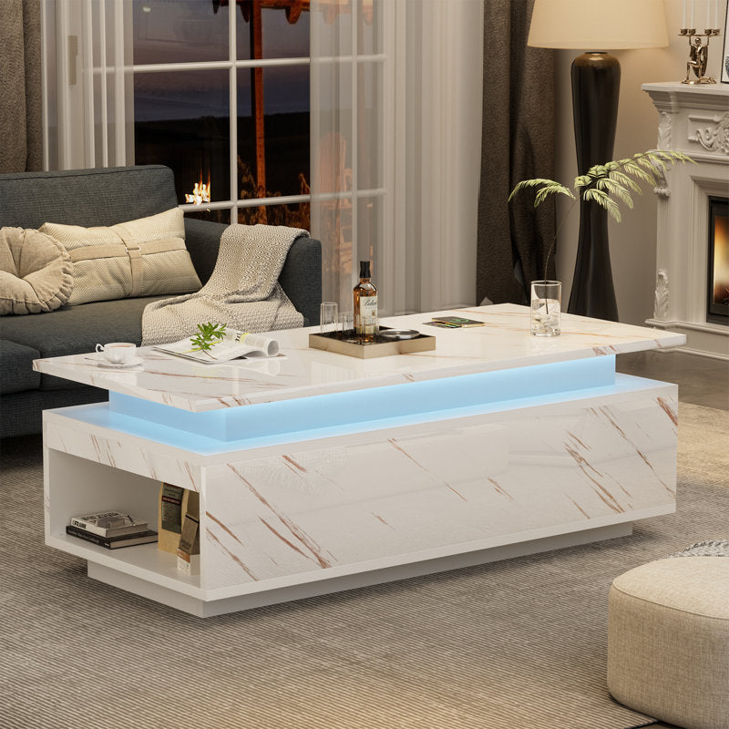Modern White Marble LED Coffee Table