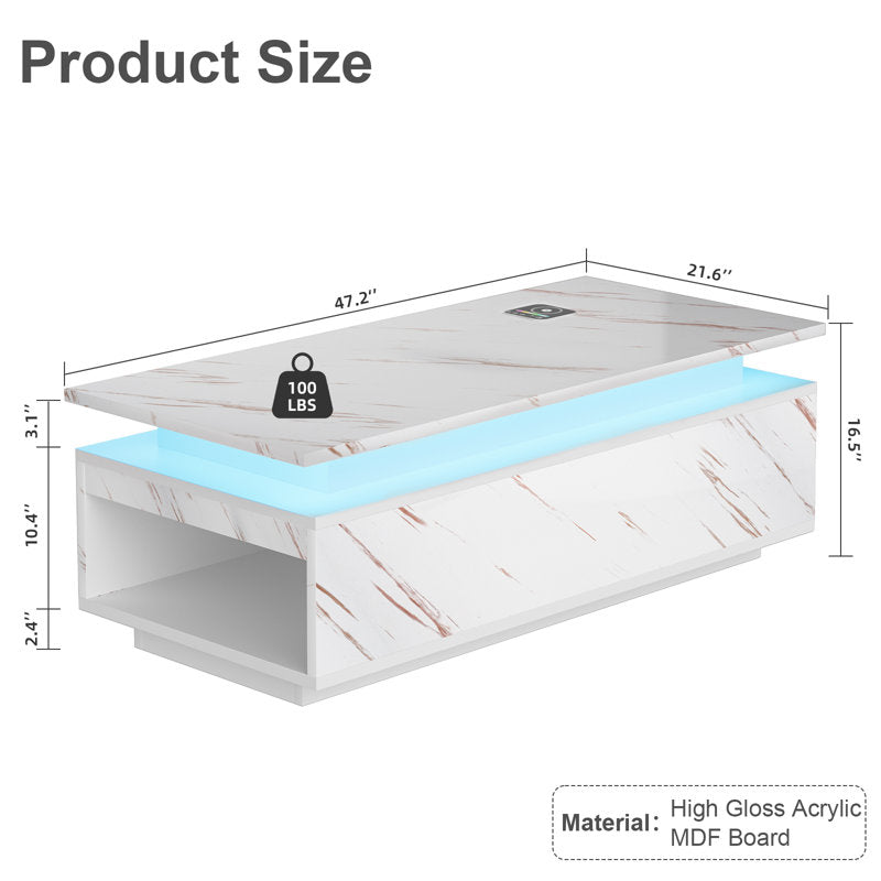 Modern White Marble LED Coffee Table