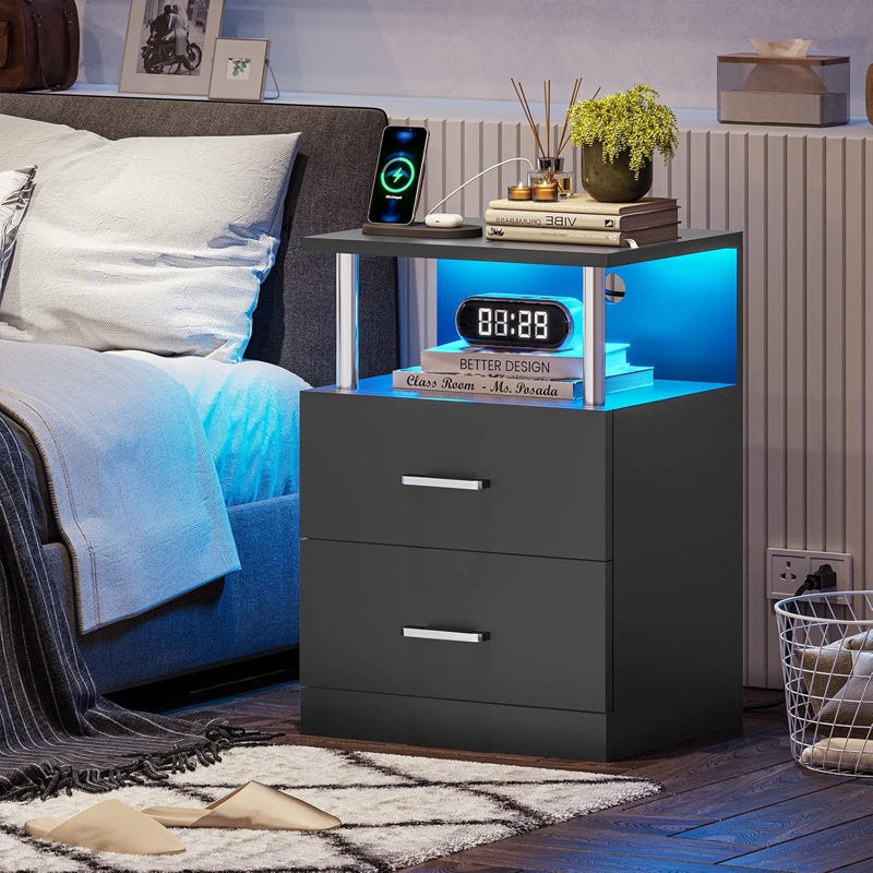 Modern LED Coffee Table With Charging Station & 2 Drawers