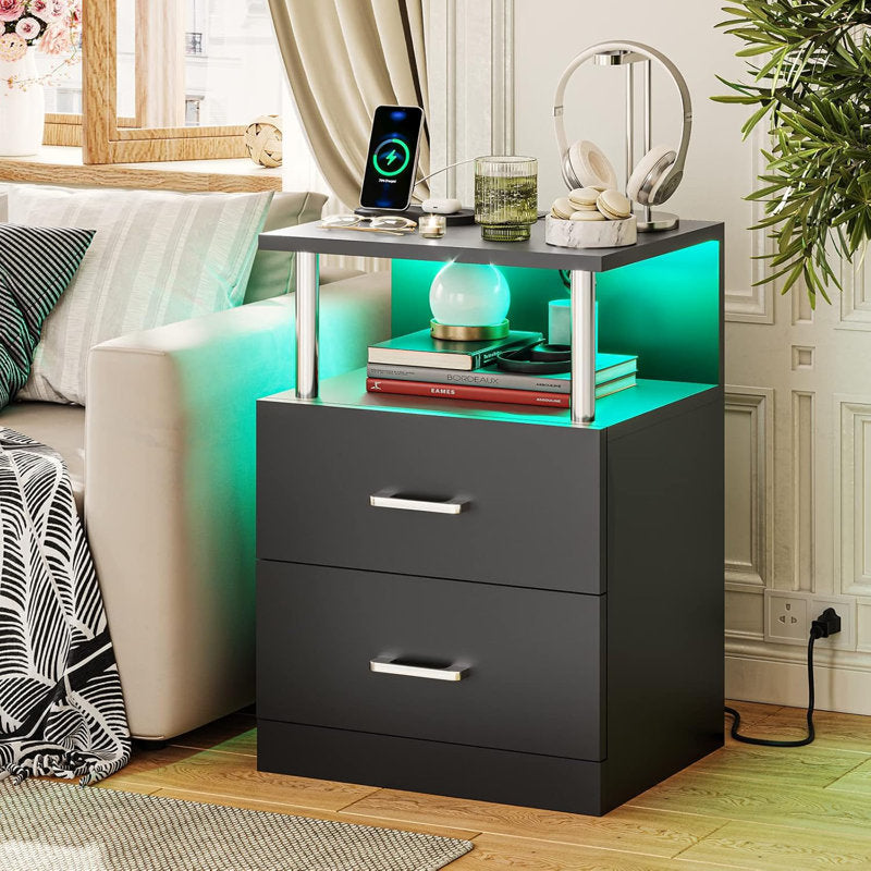 Modern LED Coffee Table With Charging Station & 2 Drawers