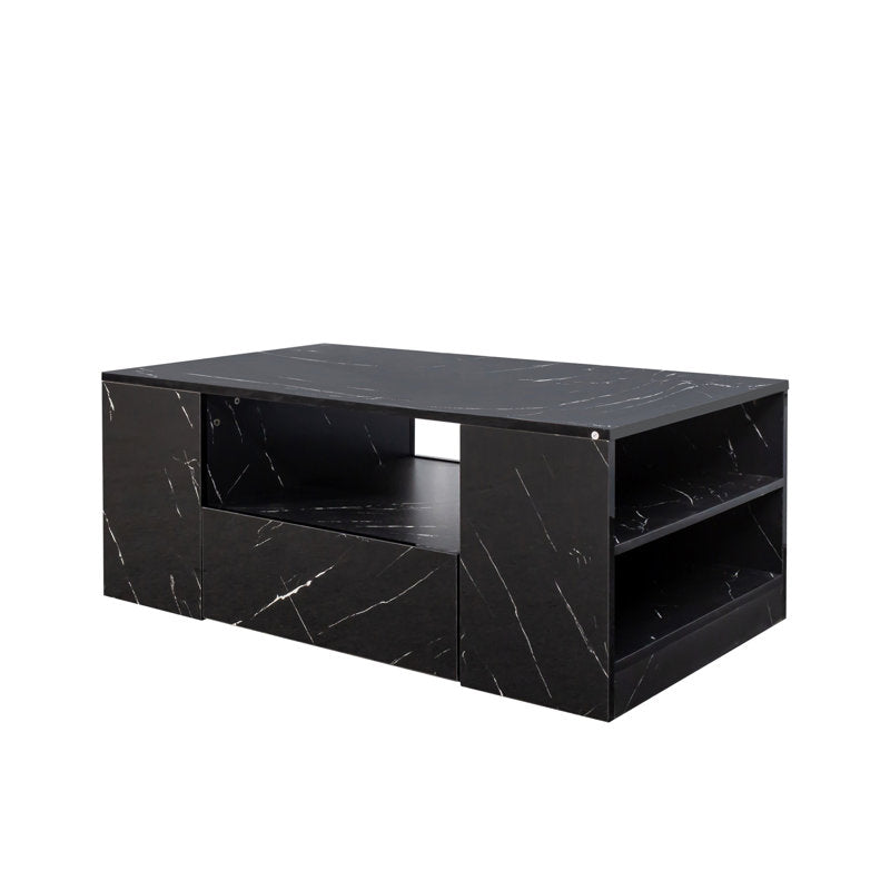 Modern Black Marble LED Coffee Table With Storage