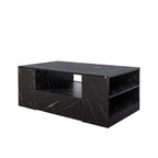 Modern Black Marble LED Coffee Table With Storage