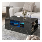 Modern Black Marble LED Coffee Table With Storage