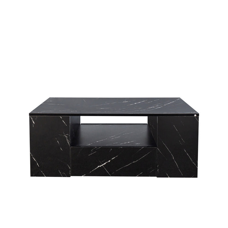 Modern Black Marble LED Coffee Table With Storage