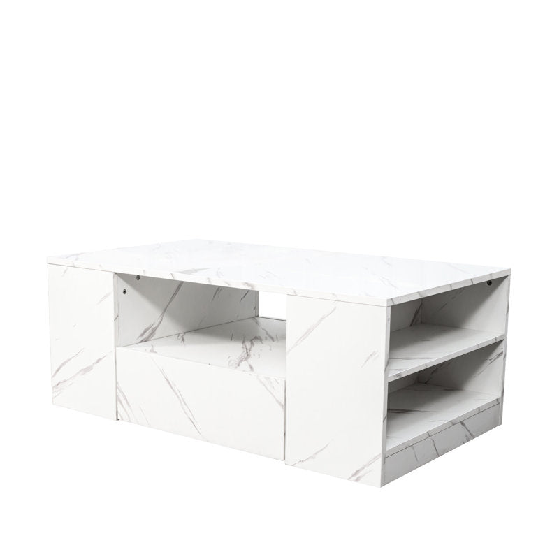 Modern LED Coffee Table With Marble Finish & Storage