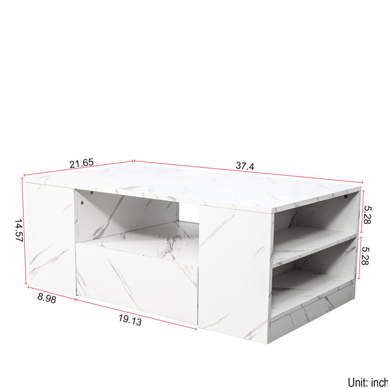 Modern LED Coffee Table With Marble Finish & Storage