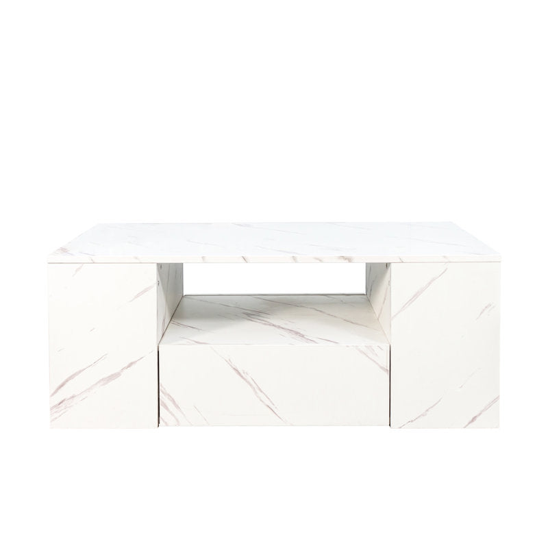 Modern LED Coffee Table With Marble Finish & Storage