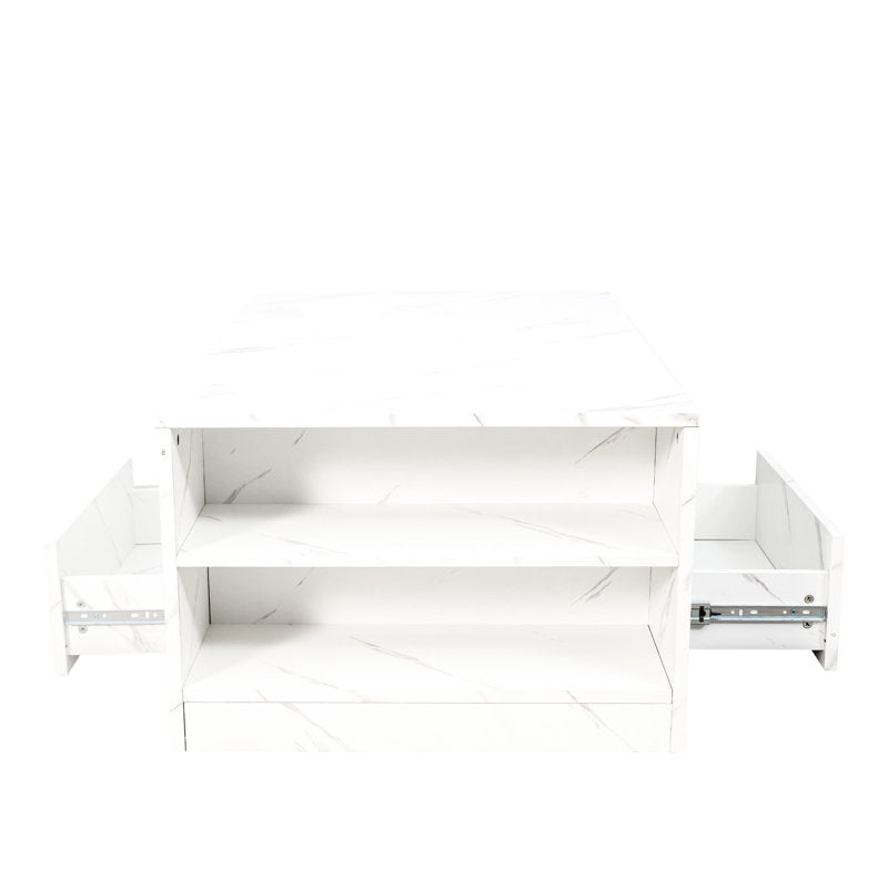 Modern LED Coffee Table With Marble Finish & Storage