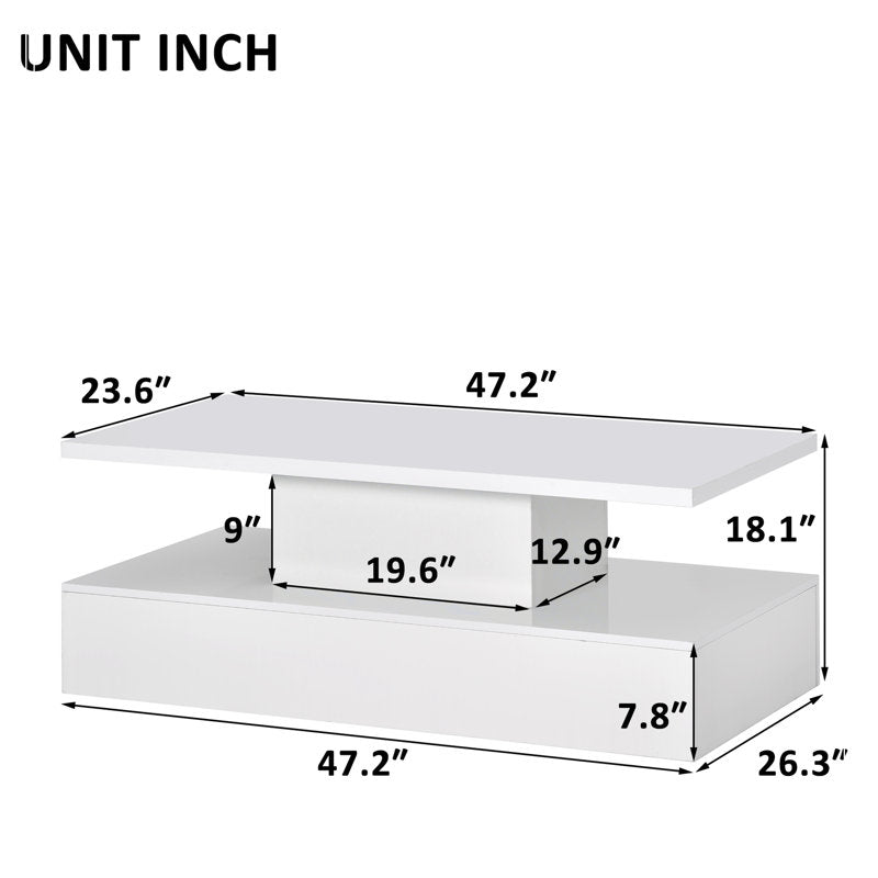 Contemporary White LED Coffee Table With Storage Shelf