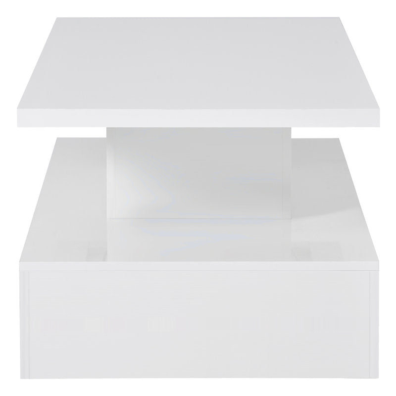Contemporary White LED Coffee Table With Storage Shelf