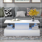 Contemporary White LED Coffee Table With Storage Shelf