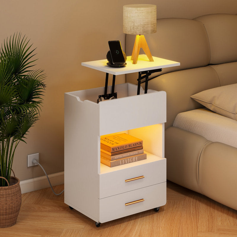 Contemporary Nightstand With Lift Top & Charging Station
