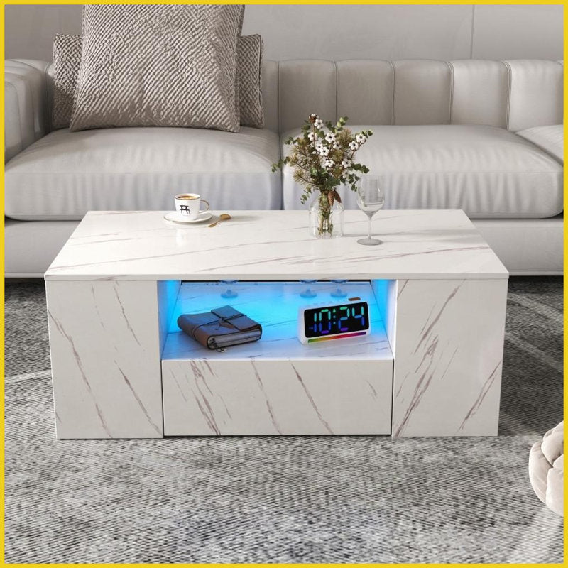 Minimalist LED Coffee Table With Marble Finish