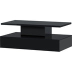 Minimalist Black LED Coffee Table With Open Shelf