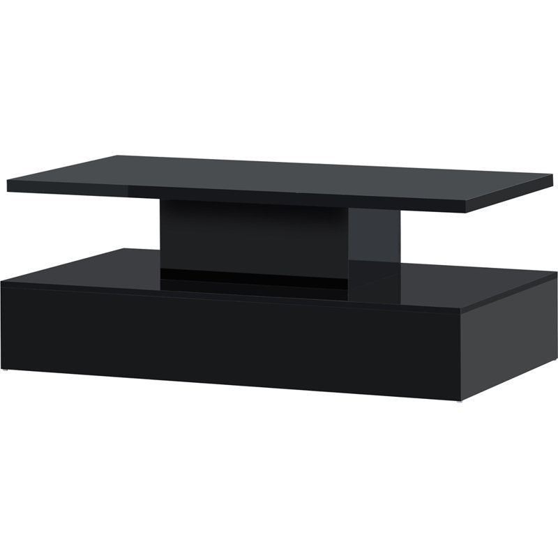 Minimalist Black LED Coffee Table With Open Shelf