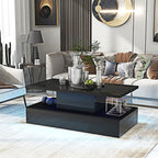 Minimalist Black LED Coffee Table With Open Shelf