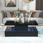 Minimalist Black LED Coffee Table With Open Shelf
