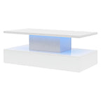 Minimalist White LED Coffee Table With Open Shelf