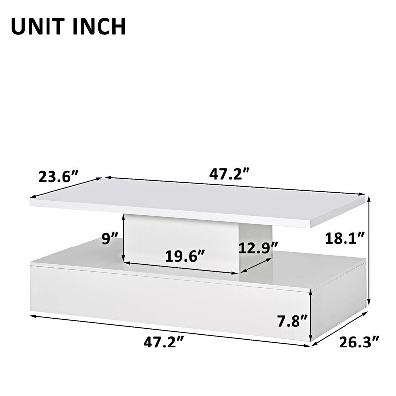 Minimalist White LED Coffee Table With Open Shelf
