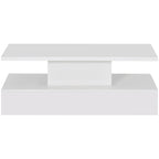 Minimalist White LED Coffee Table With Open Shelf