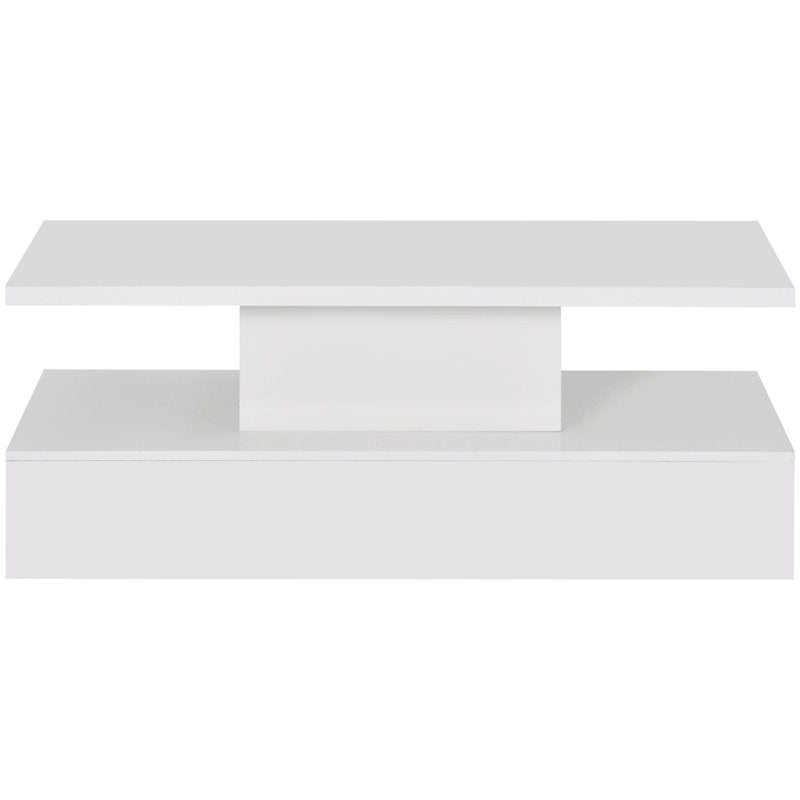 Minimalist White LED Coffee Table With Open Shelf