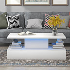 Minimalist White LED Coffee Table With Open Shelf