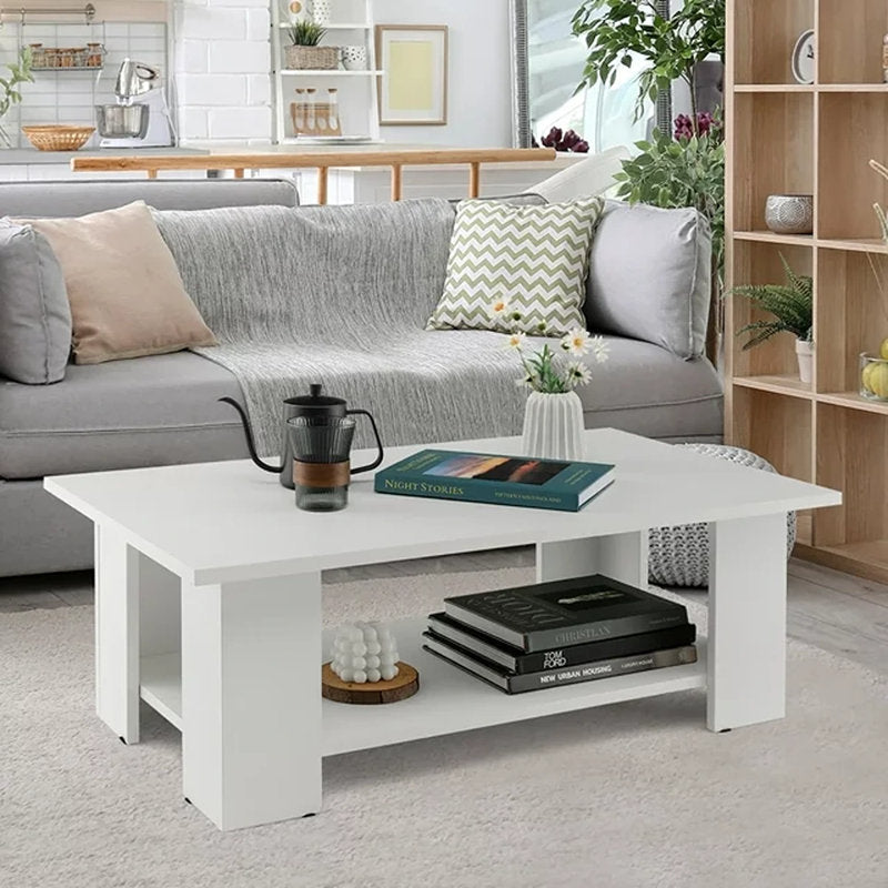 Minimalist Rectangular Coffee Table With Storage Shelf