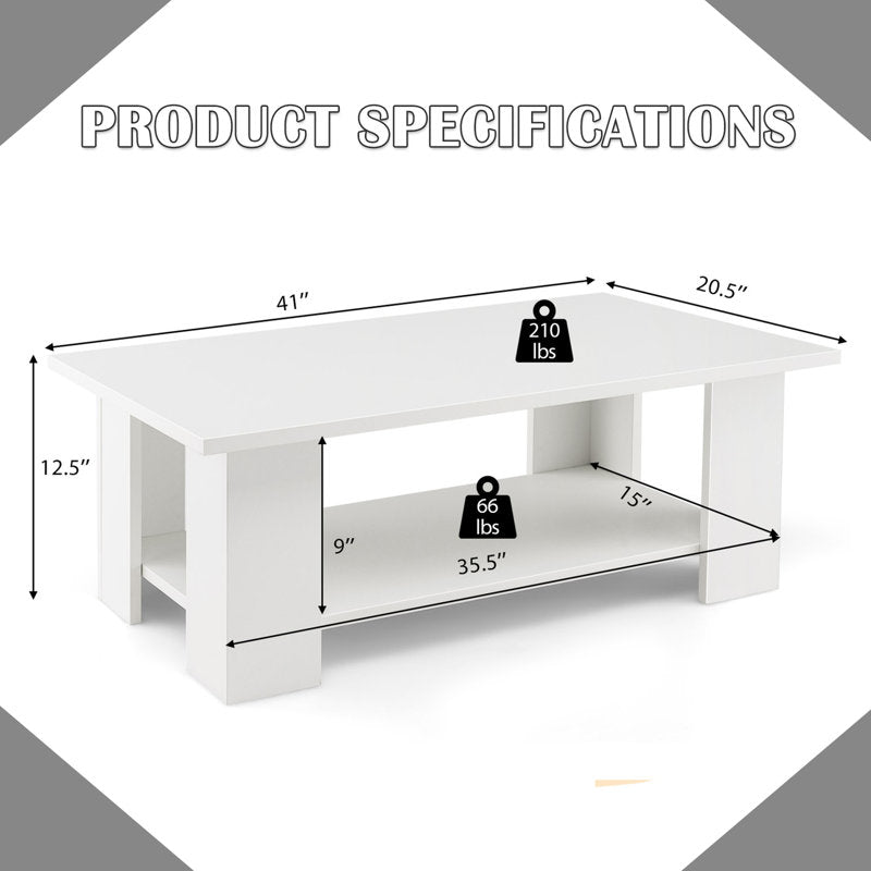 Minimalist Rectangular Coffee Table With Storage Shelf