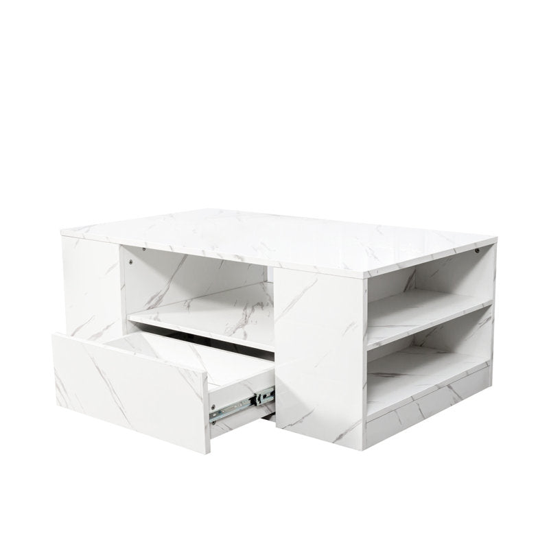 Minimalist White LED Coffee Table With Open Shelf
