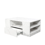 Minimalist White LED Coffee Table With Open Shelf