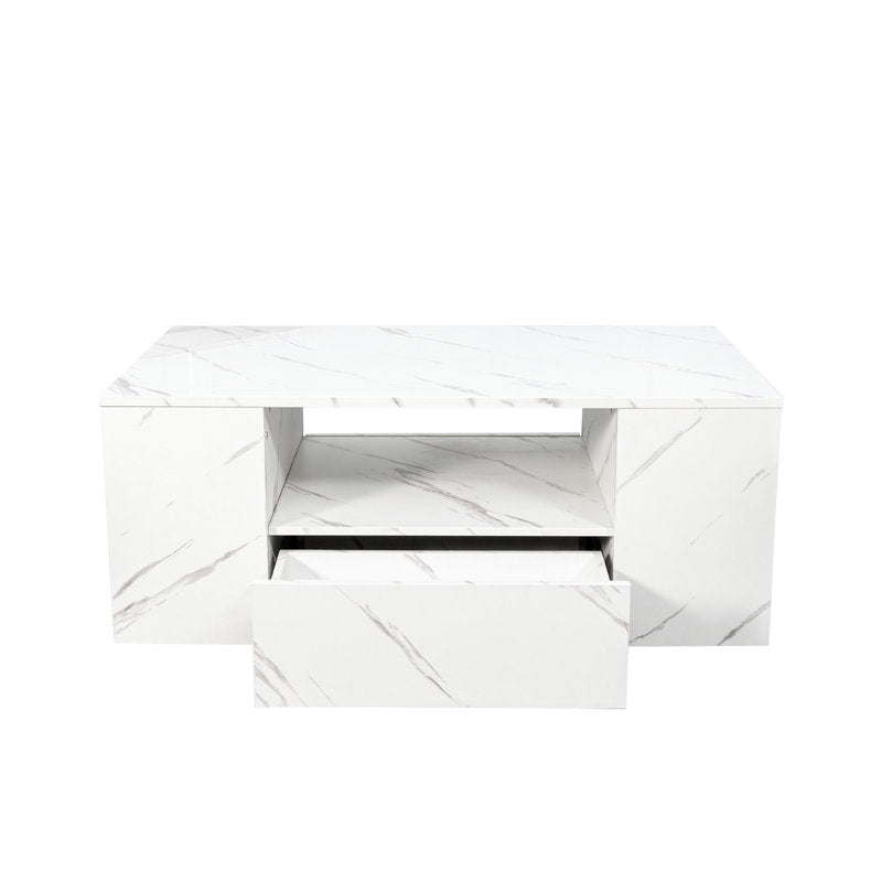 Minimalist White LED Coffee Table With Open Shelf