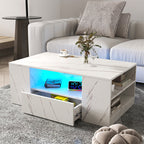 Minimalist White LED Coffee Table With Open Shelf