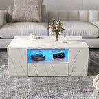 Minimalist White LED Coffee Table With Open Shelf