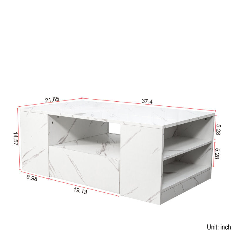 Minimalist White LED Coffee Table With Open Shelf