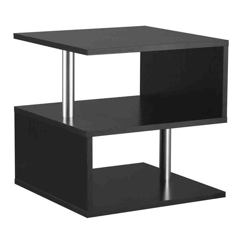 Modern Black Coffee Table with 2 Tier Storage Shelf for Living Room