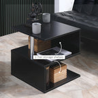 Modern Black Coffee Table with 2 Tier Storage Shelf for Living Room