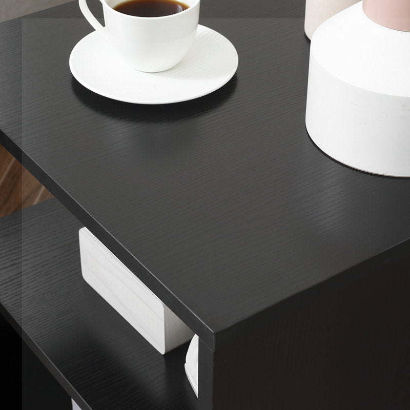 Modern Black Coffee Table with 2 Tier Storage Shelf for Living Room