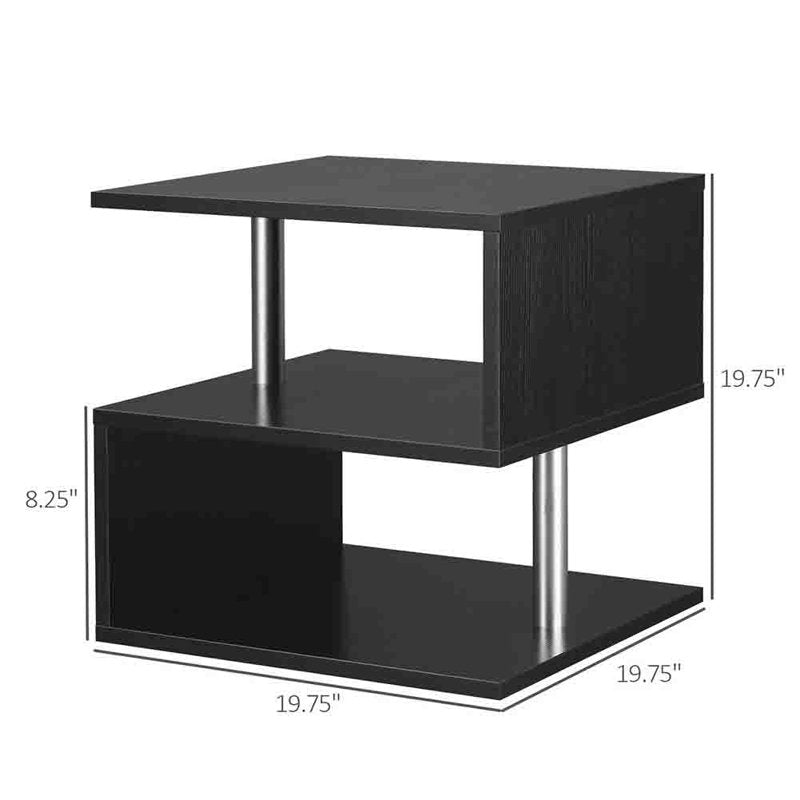 Modern Black Coffee Table with 2 Tier Storage Shelf for Living Room