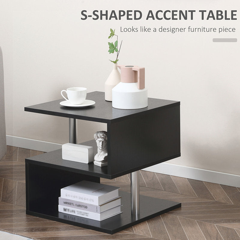 Modern Black Coffee Table with 2 Tier Storage Shelf for Living Room