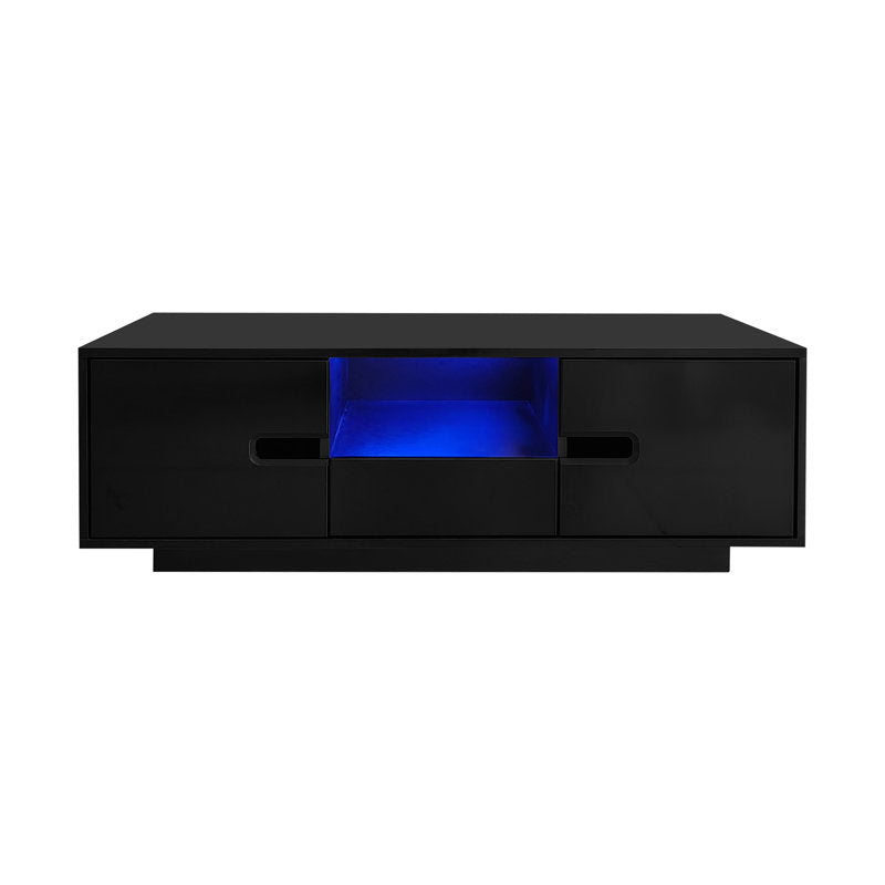 Modern Storage LED Coffee Table Black Center Table for Living Room